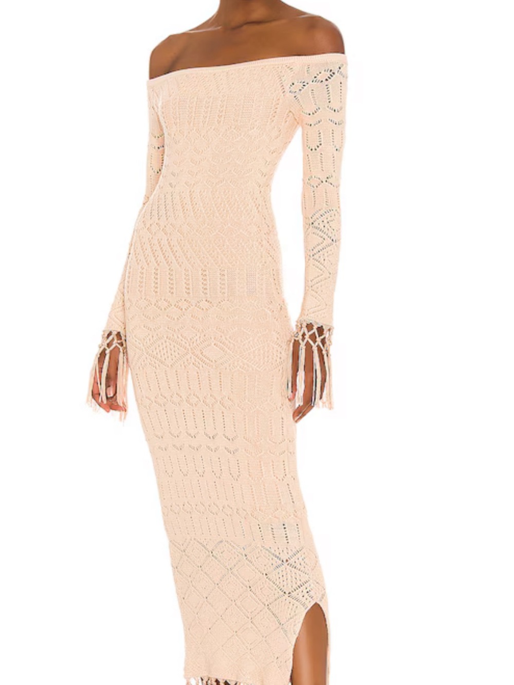 House of Harlow 1960 Blush Off-Shoulder Crochet Maxi Dress